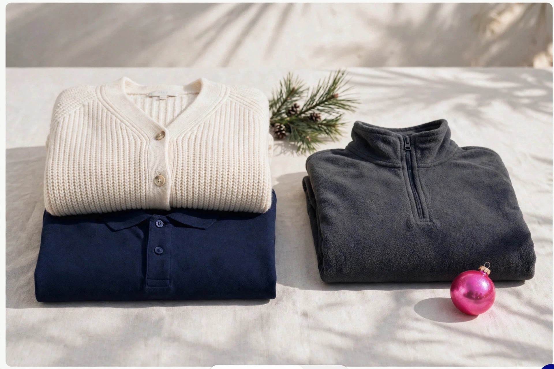 Brighter tier: folded cardigan, polo and fleece