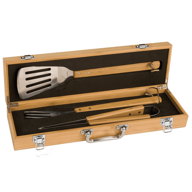 BBQ Tool Set in Bamboo Case