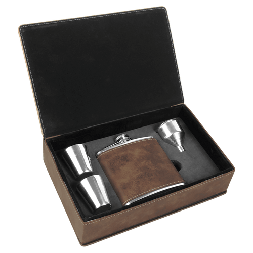 Leatherette Flask Gift Set